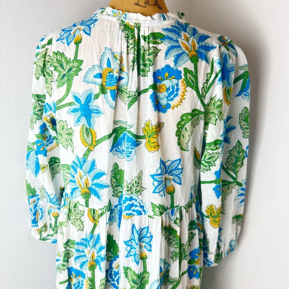 Tuckernuck White Maxi Dress with Blue and Green Floral Print - Picture 10 of 11